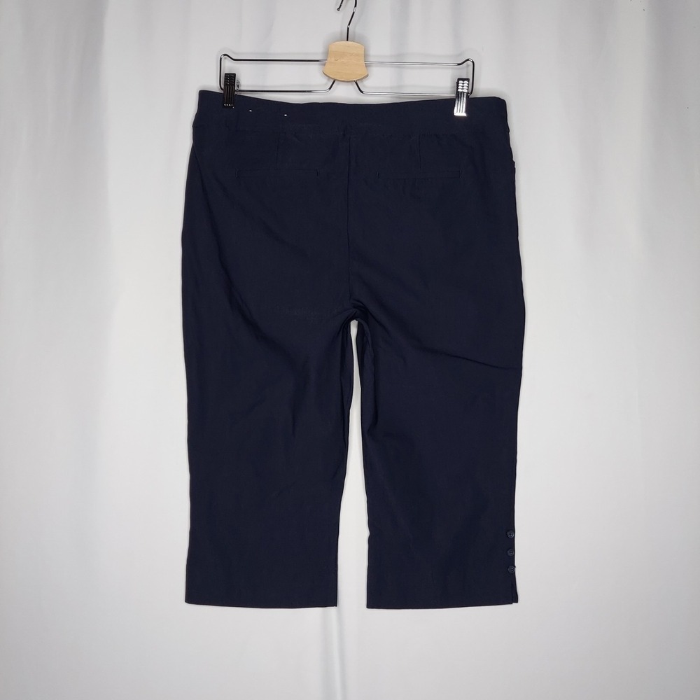 Chicos Capris Womens 14 Blue Stretch Straight Buttons Accent Pull-On 17" inseam
